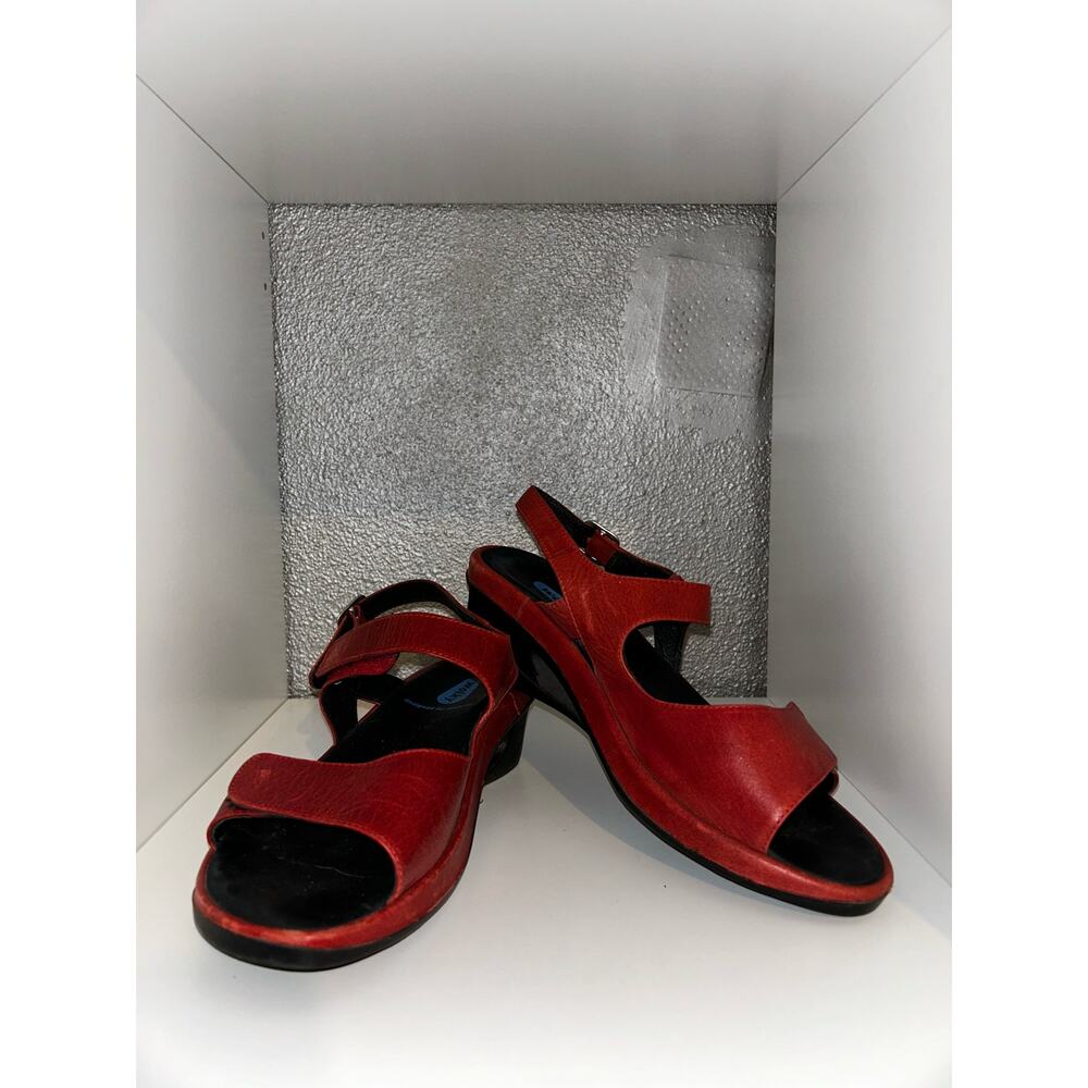 Wolky  Red  Leather  Sling Back  Comfort  Wedge  Sandal  38 / 6.5 - 7